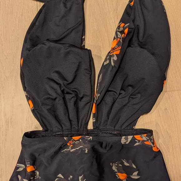 Black and Orange Floral Swimsuit - Picture 5 of 9